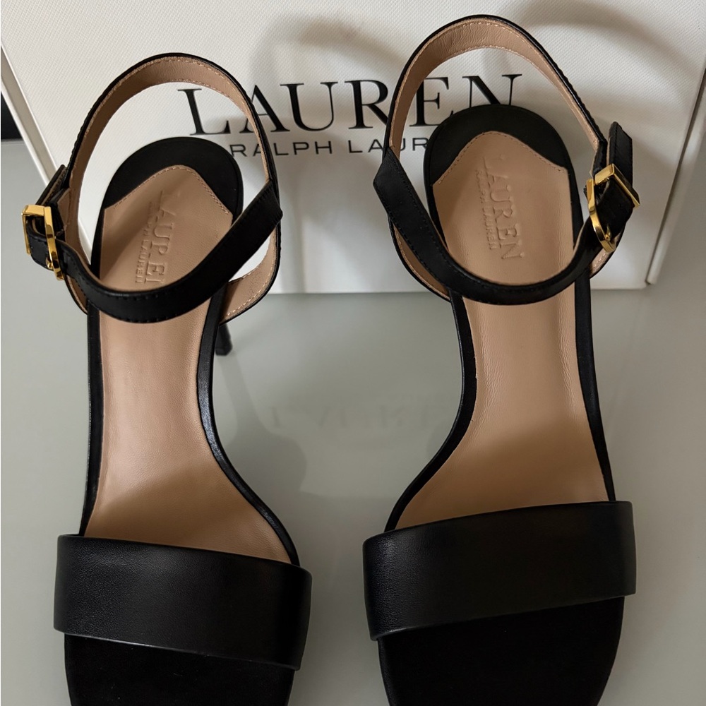 Lauren Ralph Lauren, “Gwen Burnished” Leather Strap Sandal, Sz 7B - Picture 3 of 8